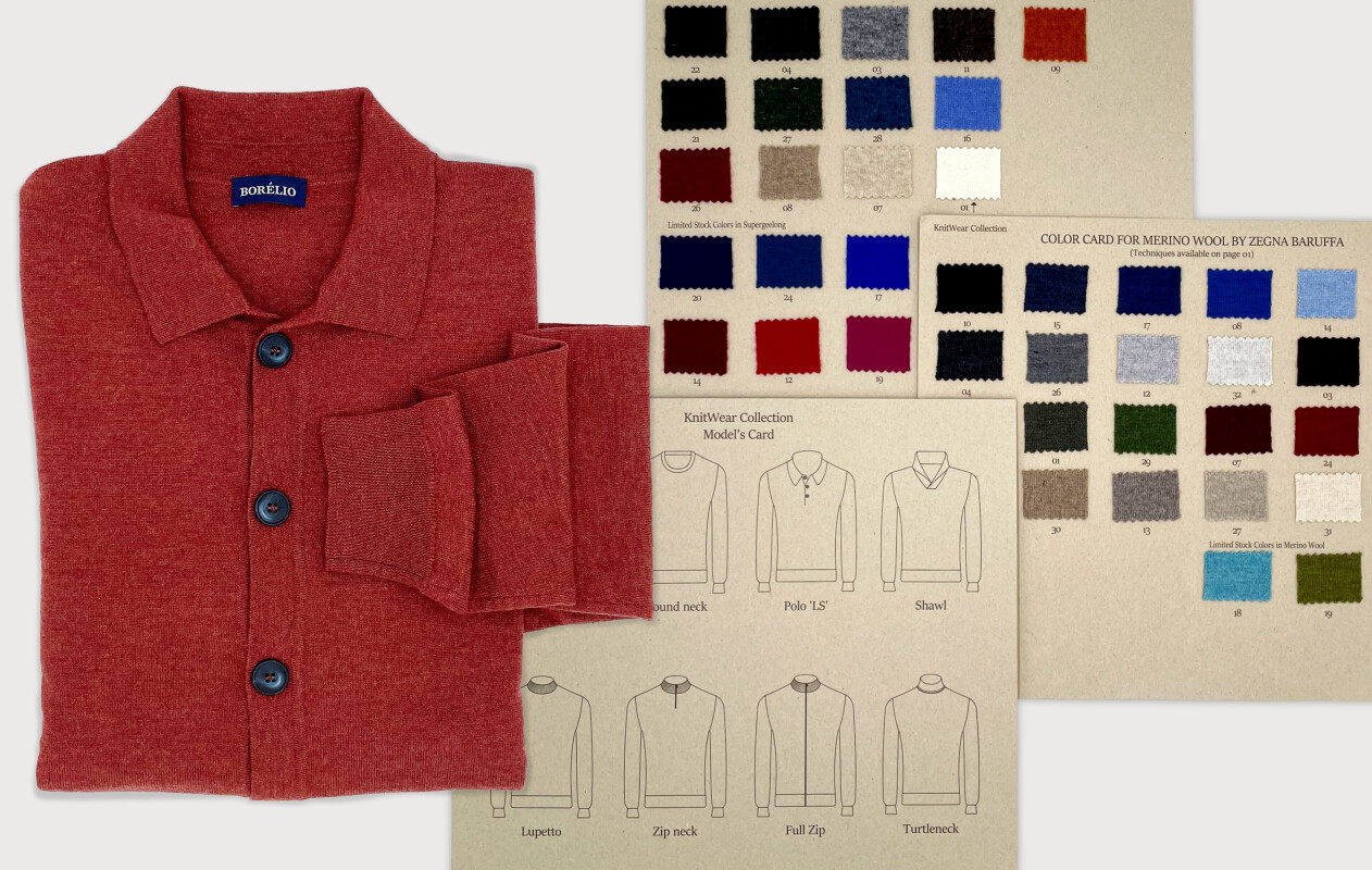 Merino Wolle Farbkarte und roter Polo Pullover von Borelio merino-wolle-farbkarte-und-roter-polo-pullover-von-borelio